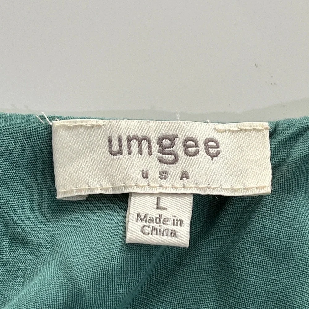 Umgee Floral Embroidered Mini Dress Tunic Womens Sz L Green Boho Garden Wedding - Picture 3 of 11